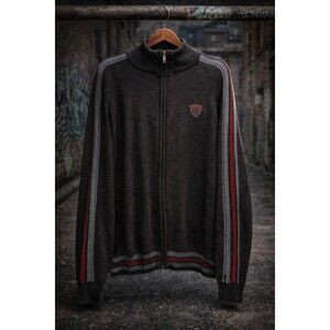 Y2K Mossimo Grunge Stripe Zip Sweater Men’s Large Brown Red Gray Full Zip Skate